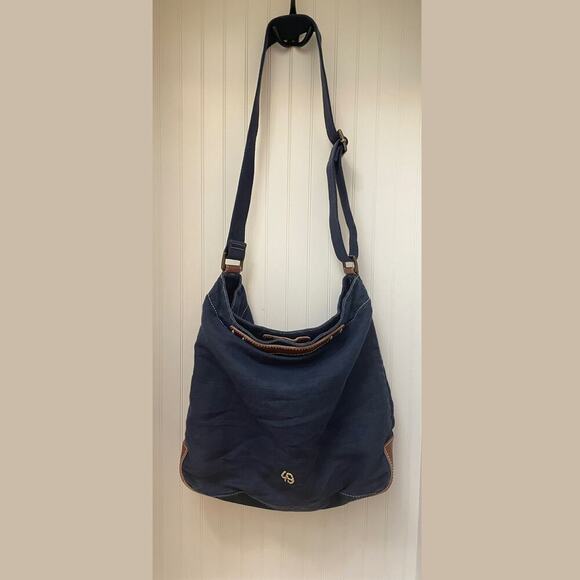 49 Square Miles Large Canvas Bucket Tote | Washed Navy Leather Trim, $275 - Picture 3 of 6